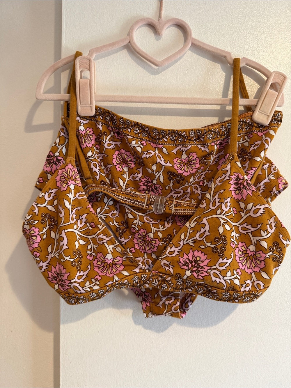 Arnhem Mustard Floral Two-Piece bralette and undie Set with Pink Flowers